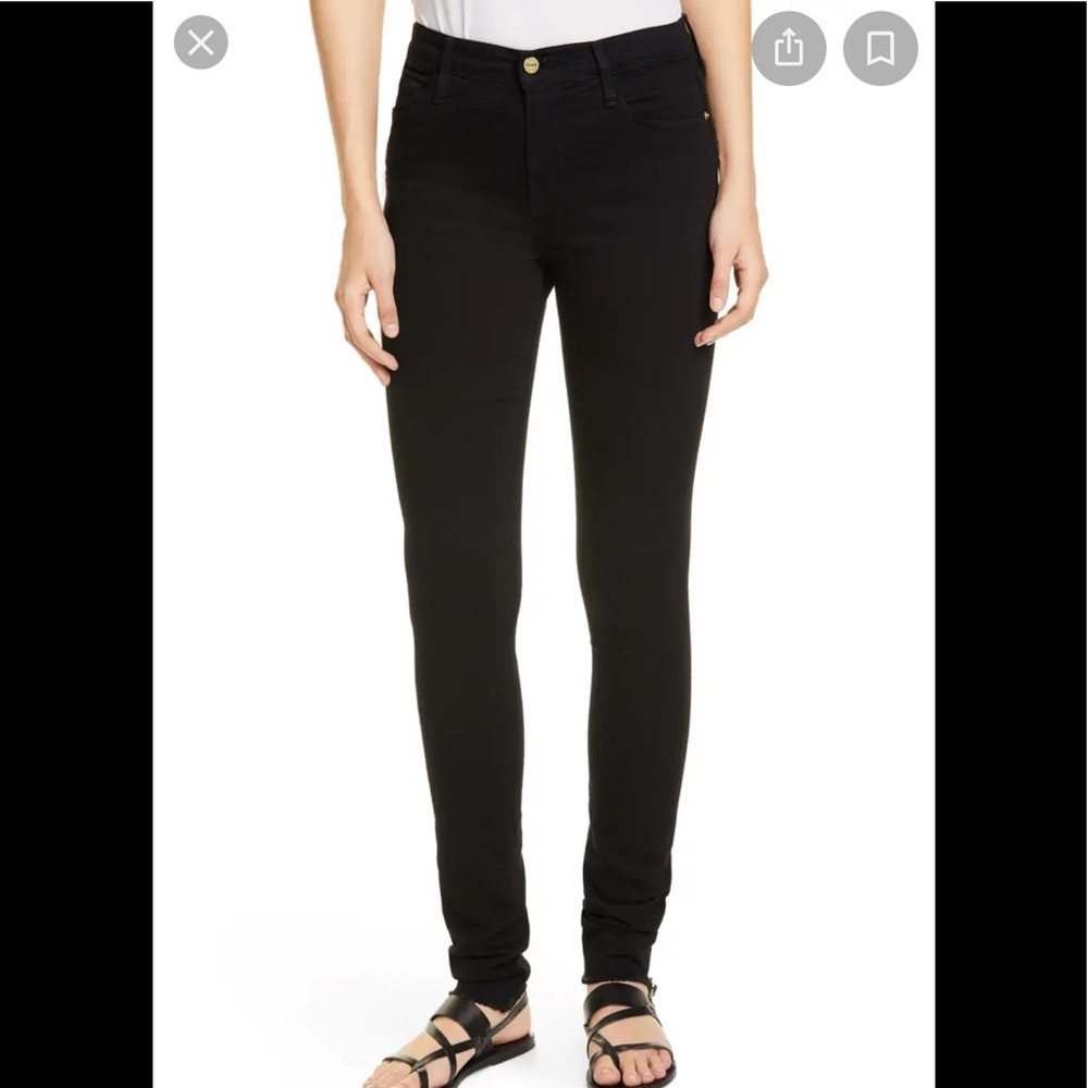 FRAME High Rise 10.5” Black Stretchable Forever Karlie Raw Hem Long Skinny Jeans